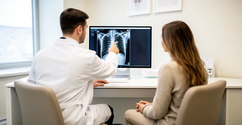 Médecin montrant une radiographie du pied à une patiente lors d'une consultation